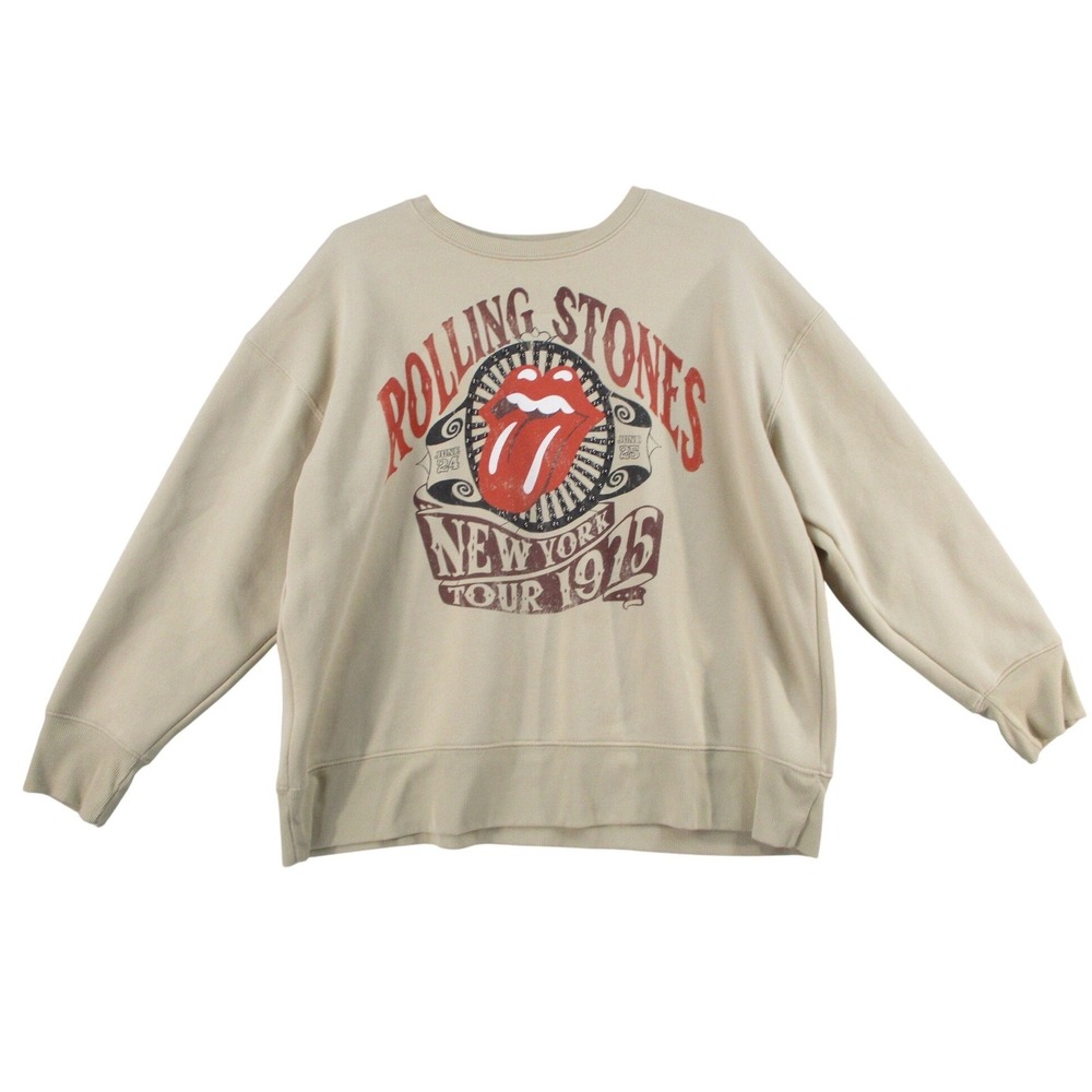 Rolling Stones New York Tour 1975 Graphic Sweatshirt Tan Beige Medium 8-10